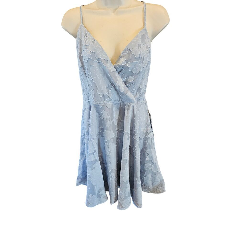 NWT Trixxi Blue Adjustable Lined Spaghetti strap chiffon lace flirty dress L NEW